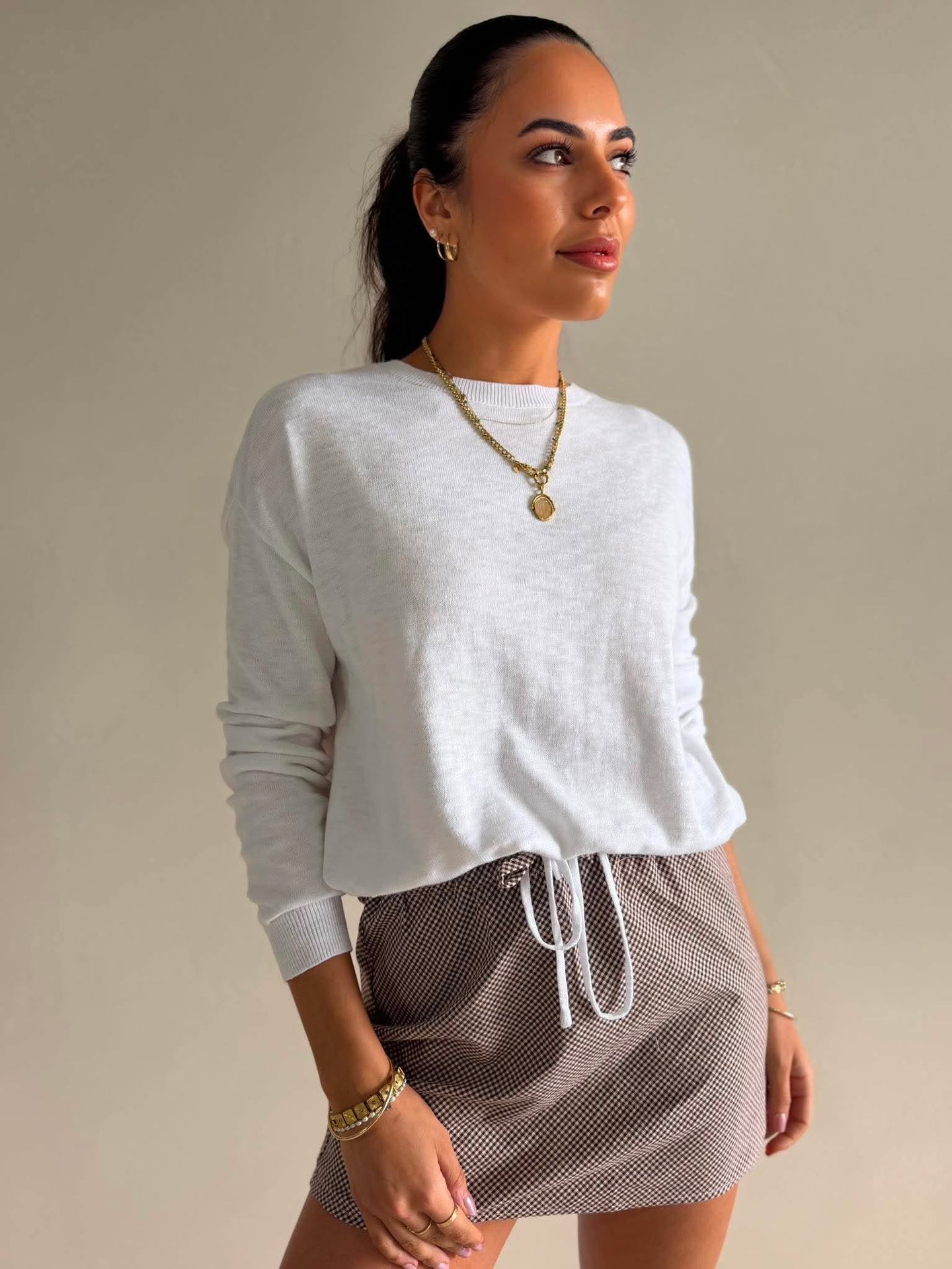 HAILEY DRAWSTRING TOP- WHITE