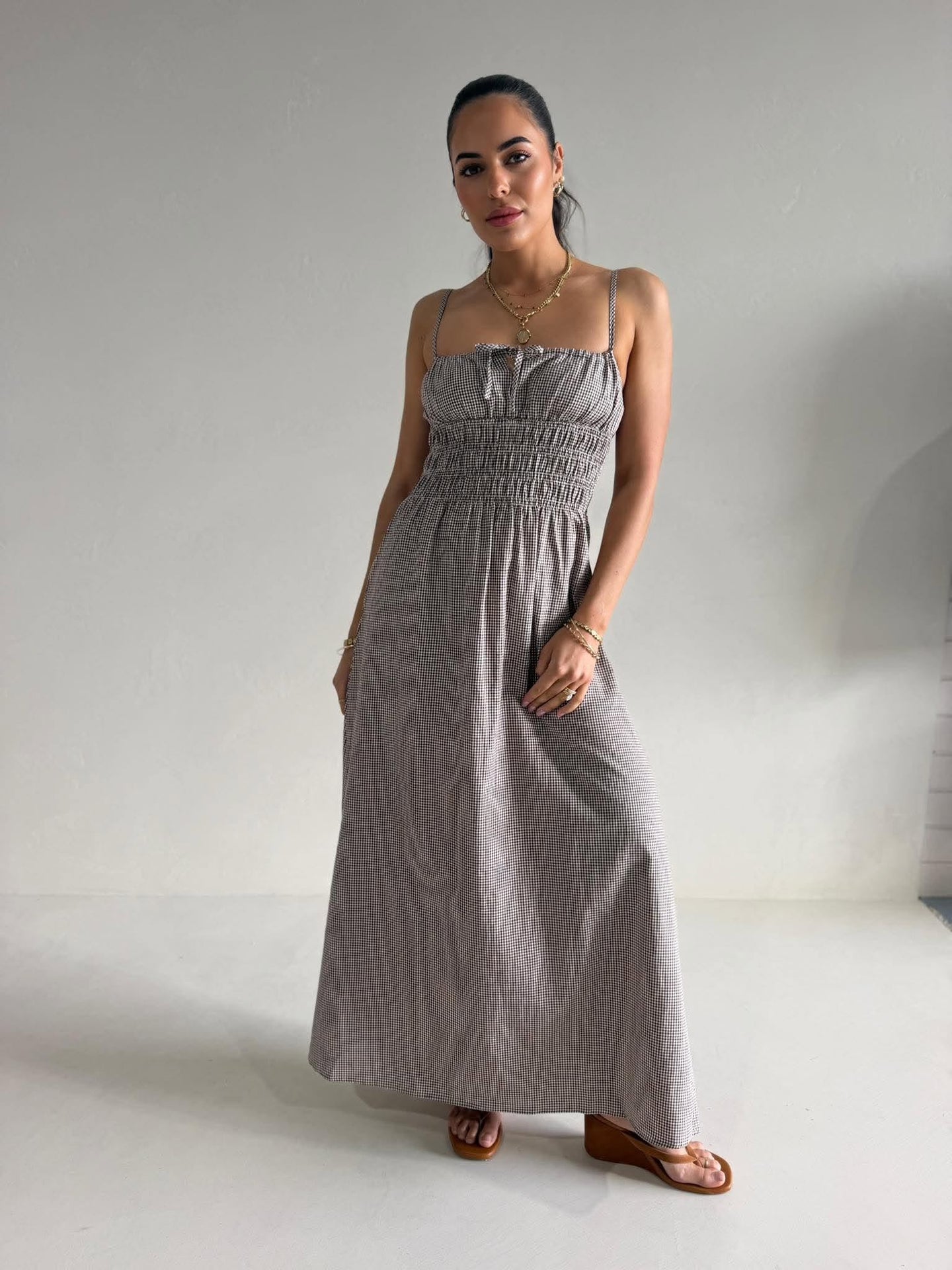 LONDON CHECK MIDI DRESS