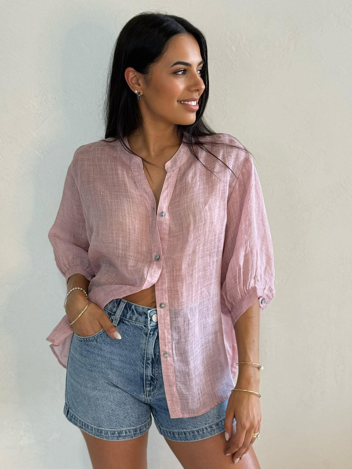 JEMMA LINEN BLOUSE - MUSK ROSE