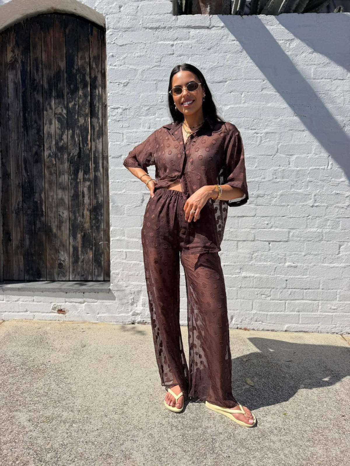 WINE TIME PANT SET- CHOC