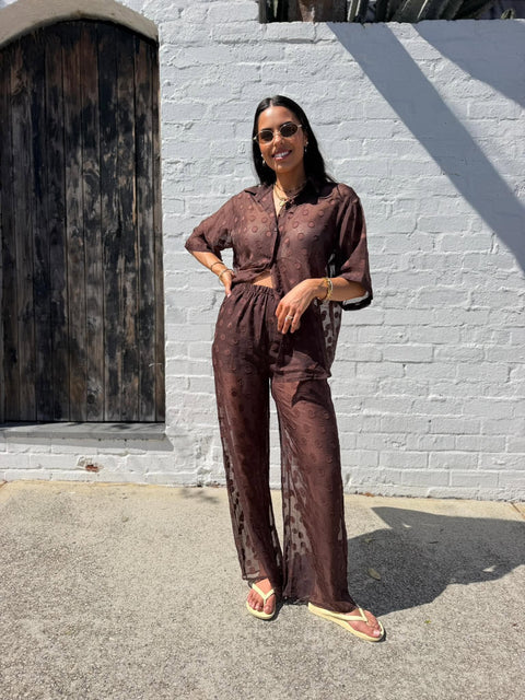 WINE TIME PANT SET- CHOC