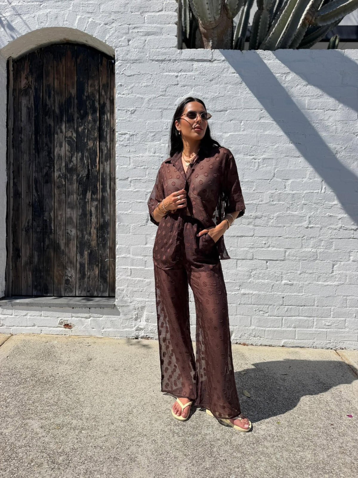 WINE TIME PANT SET- CHOC