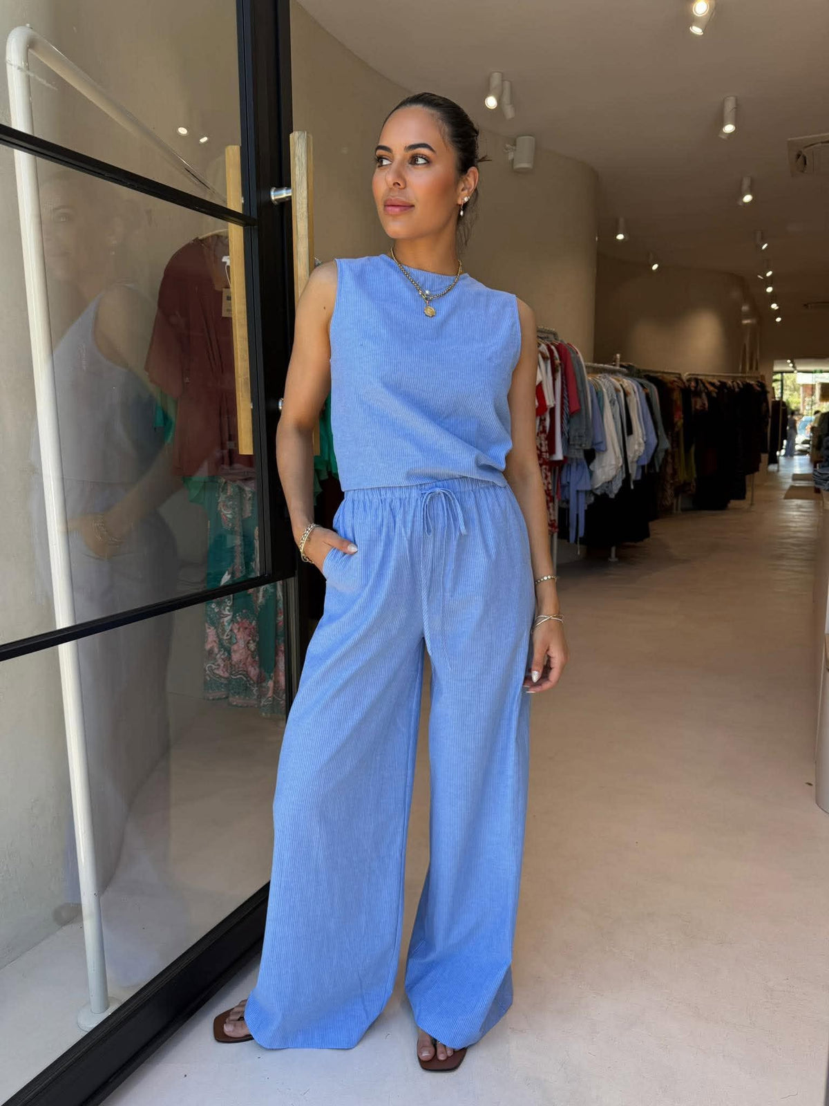 GLIDER PANT - BLUE PINSTRIPE