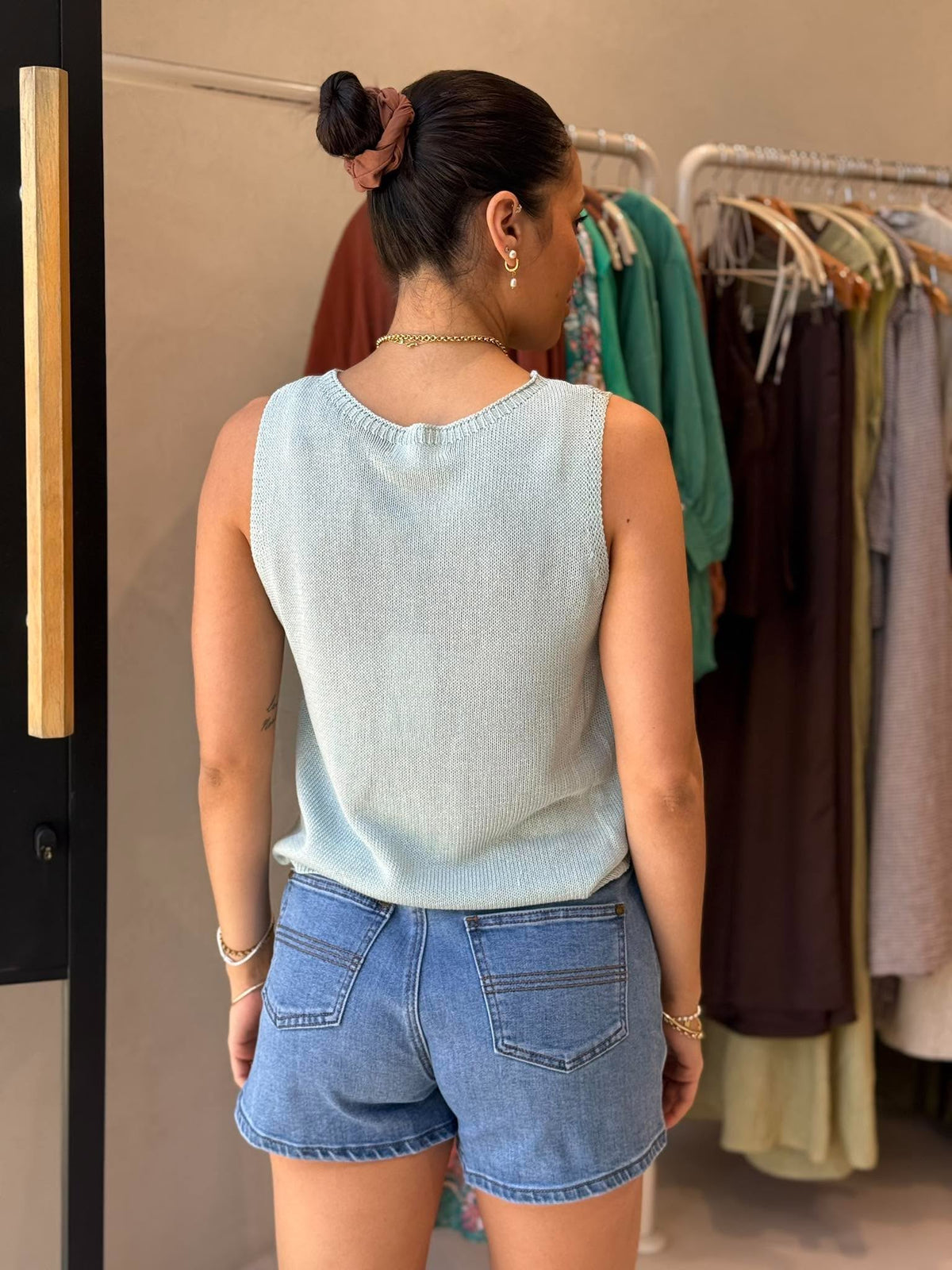 COFFEE KNIT TANK -CYAN