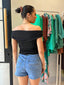 STACK STITCH SHORT- MID BLUE