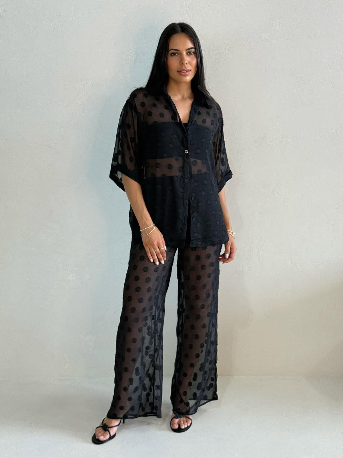 WINE TIME PANT SET-BLACK