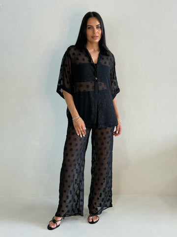 WINE TIME PANT SET-BLACK