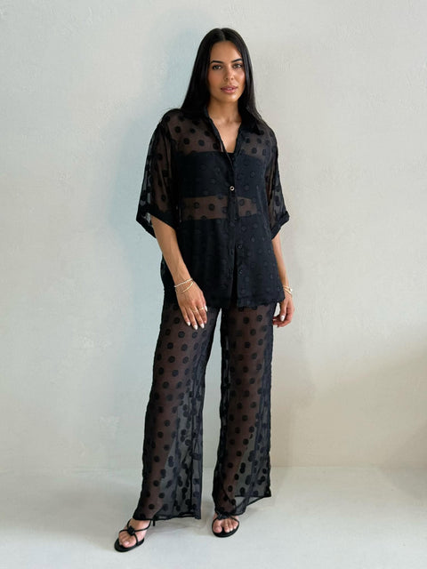 WINE TIME PANT SET-BLACK