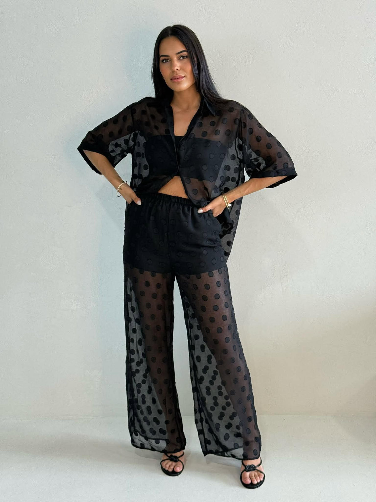 WINE TIME PANT SET-BLACK
