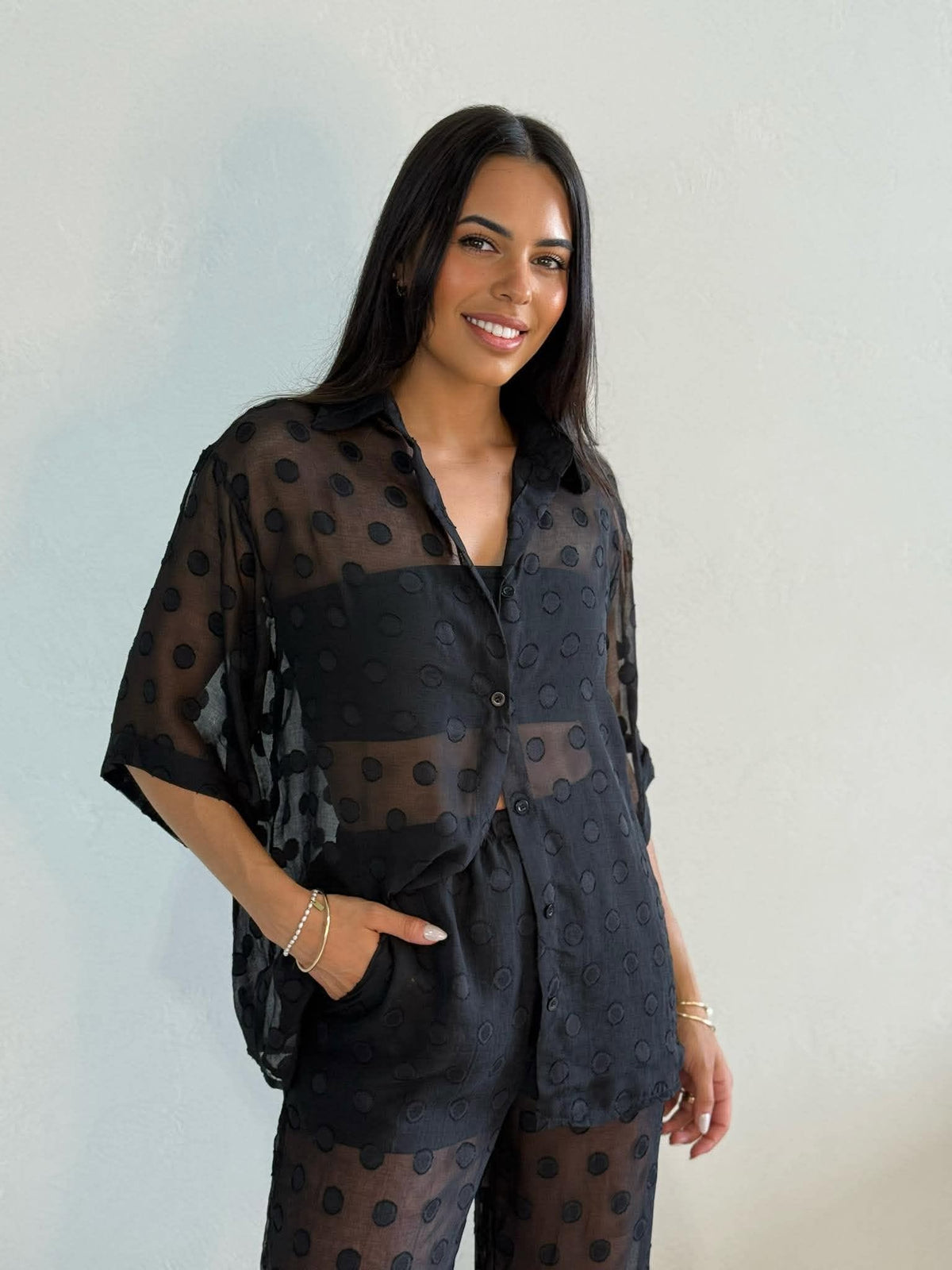 WINE TIME PANT SET-BLACK