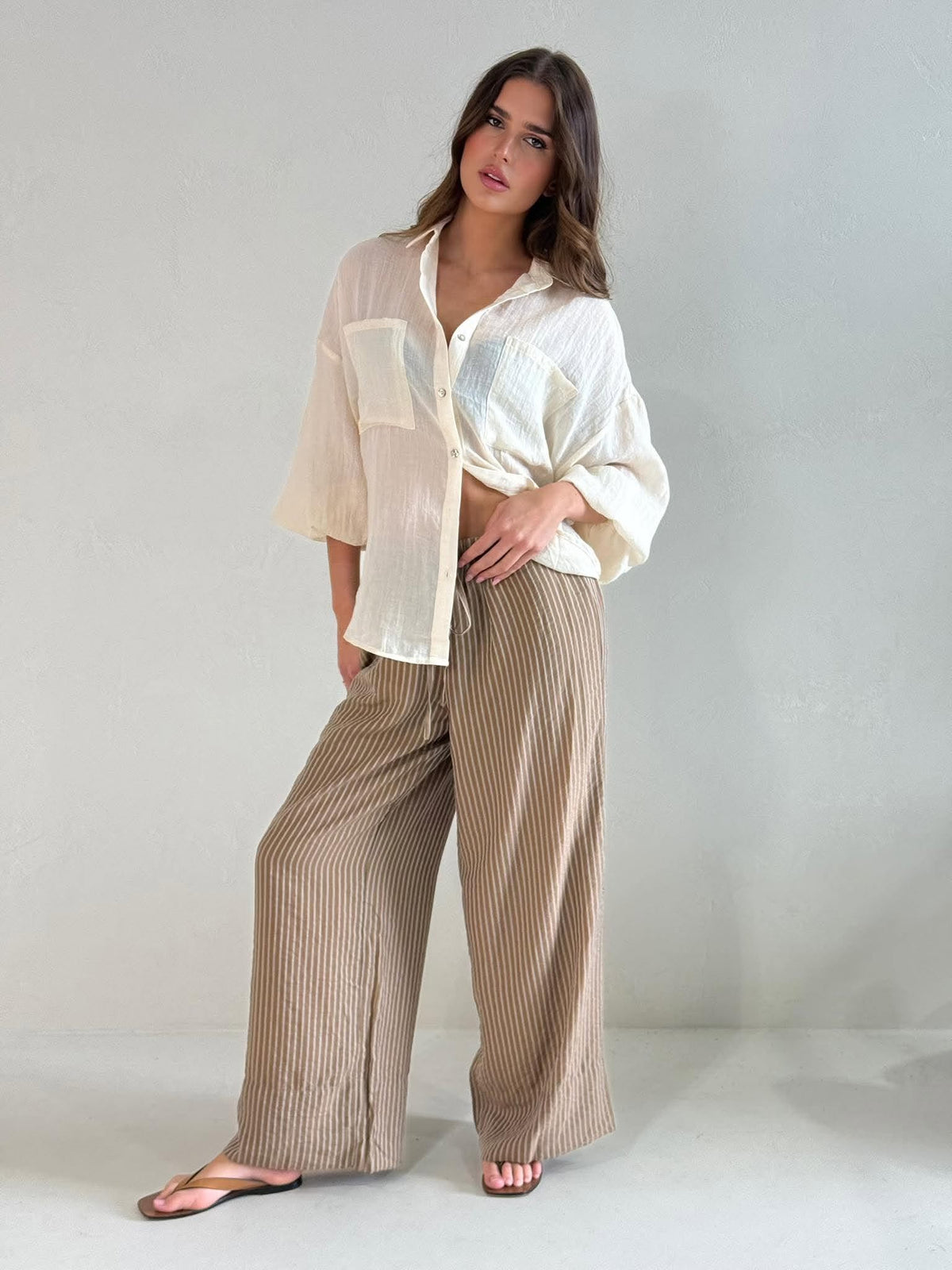 SIENNA PANT- HAZELNUT PINSTRIPE