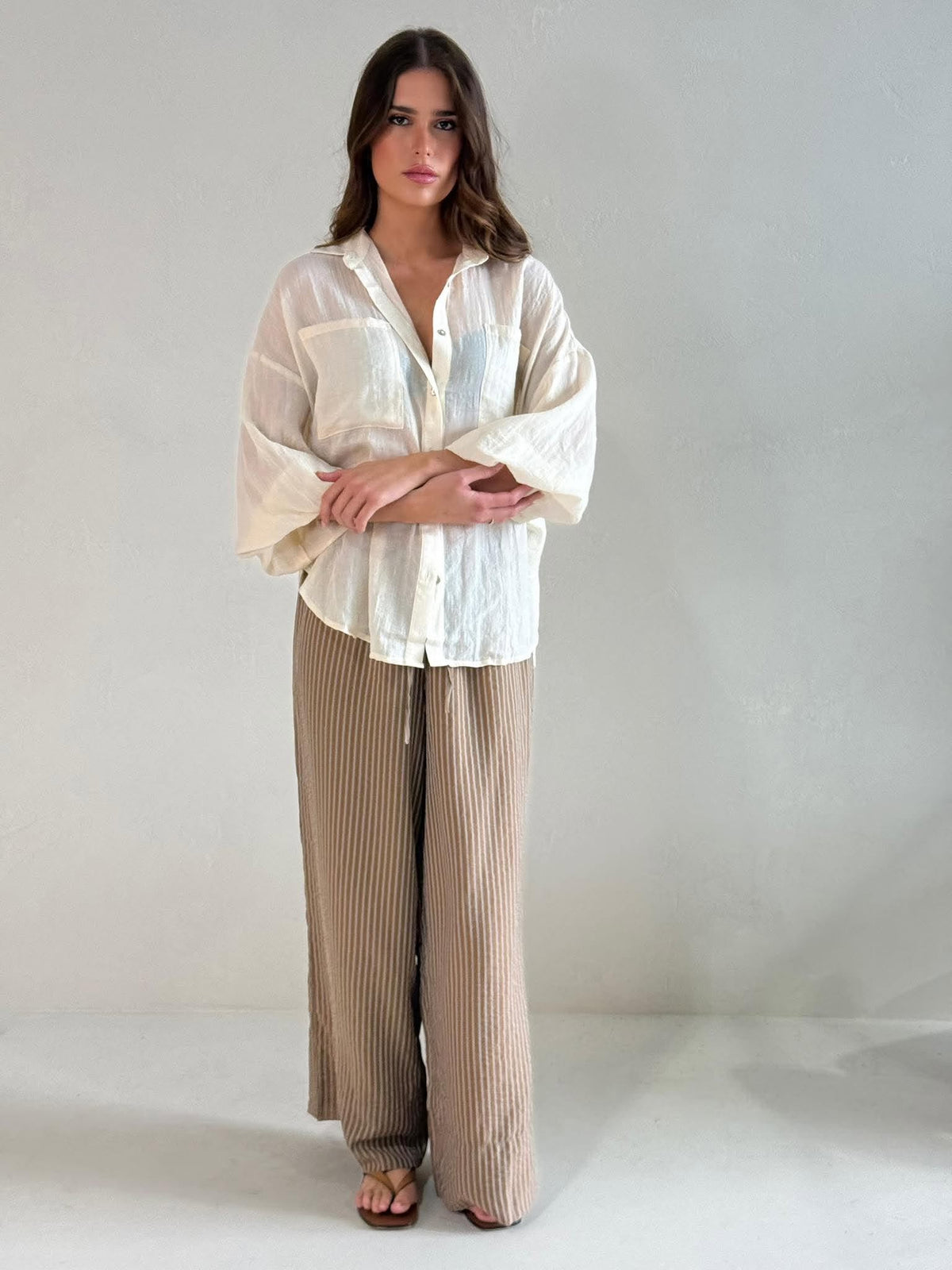 SIENNA PANT- HAZELNUT PINSTRIPE