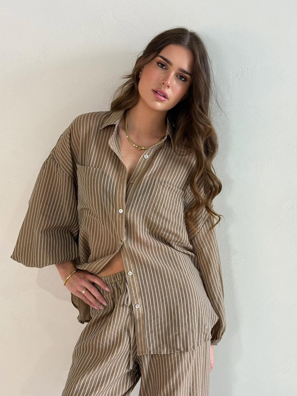 MADRID SHIRT- HAZELNUT PINSTRIPE