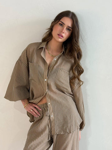MADRID SHIRT- HAZELNUT PINSTRIPE