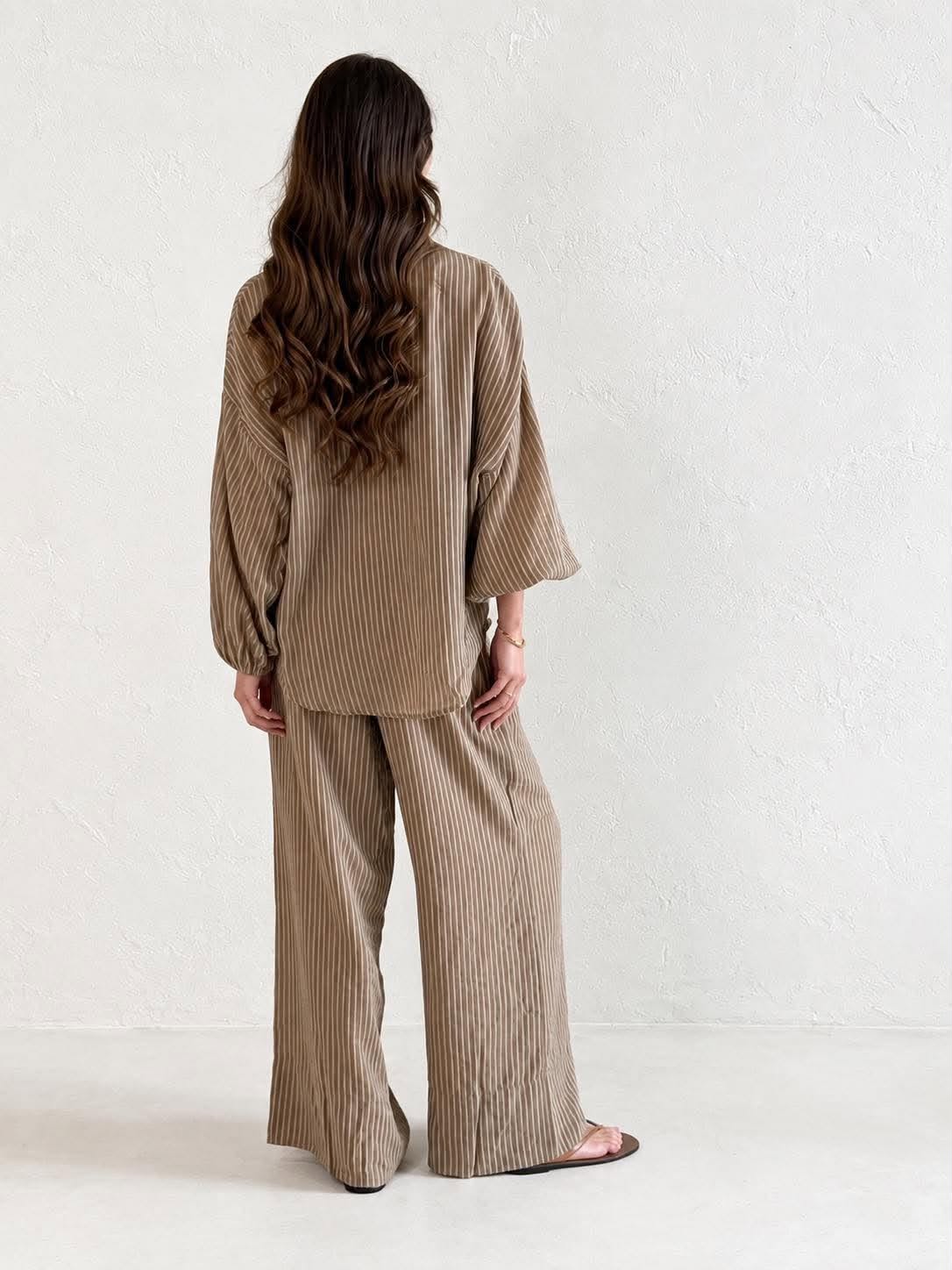 MADRID SHIRT- HAZELNUT PINSTRIPE
