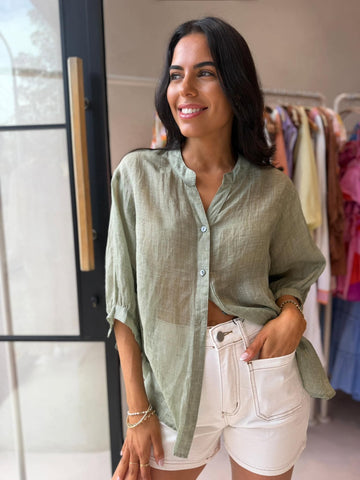 JEMMA LINEN BLOUSE - KHAKI