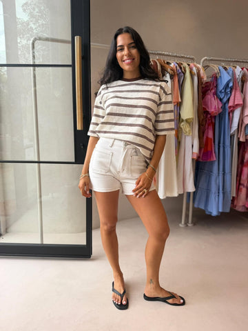 MIMI STRIPE TEE- BROWN