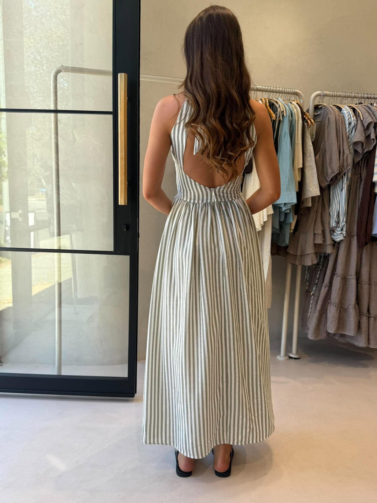 KATIE MAXI DRESS - OLIVE STRIPE