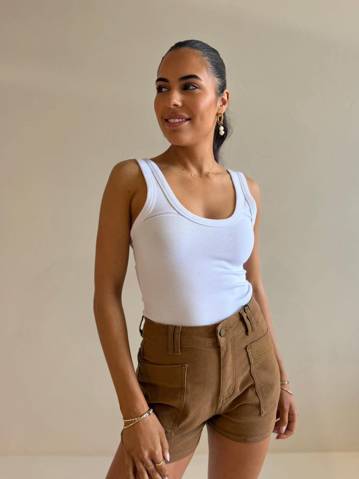 STACK STITCH SHORT- TAN