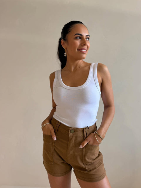 STACK STITCH SHORT- TAN