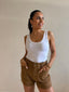 STACK STITCH SHORT- TAN