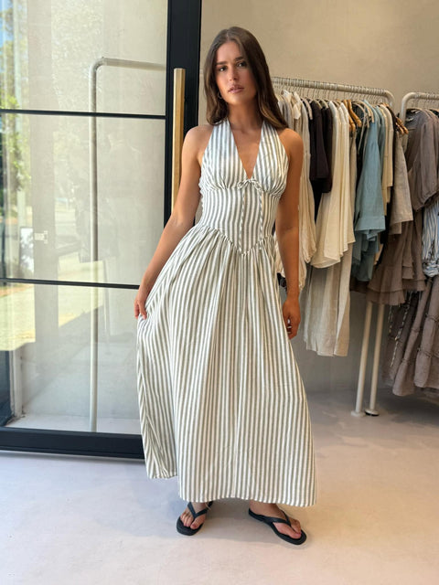KATIE MAXI DRESS - OLIVE STRIPE