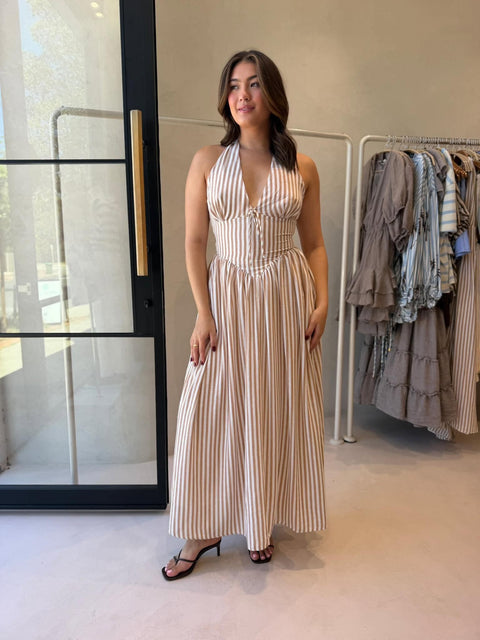 KATIE MAXI DRESS - TAN STRIPE