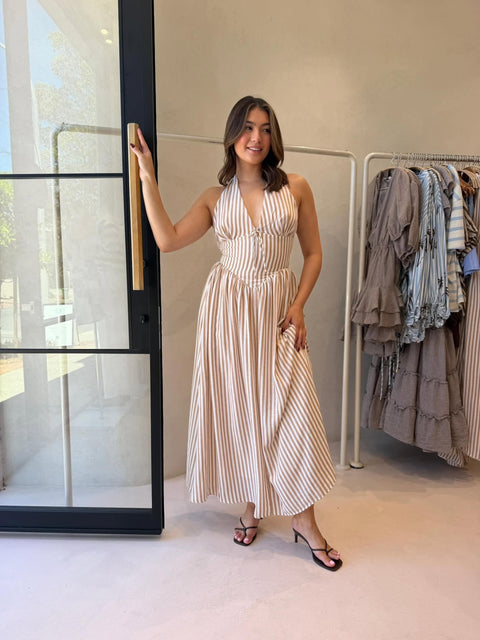 KATIE MAXI DRESS - TAN STRIPE