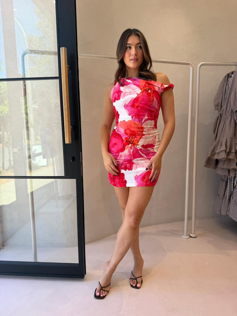 SASKIA MINI DRESS - PINK FLORAL