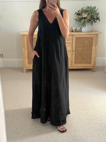 BLACK LACE STRAP MAXI DRESS