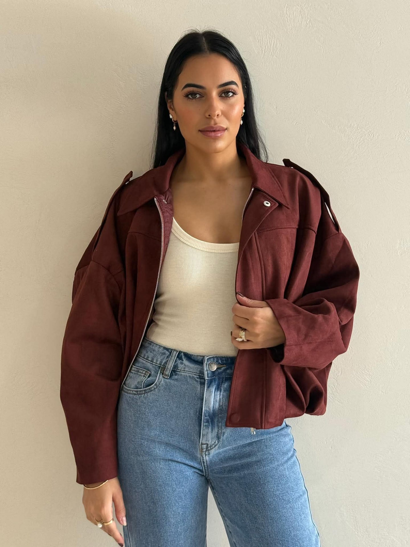 LENA SUEDE BOMBER- DEEP CHERRY