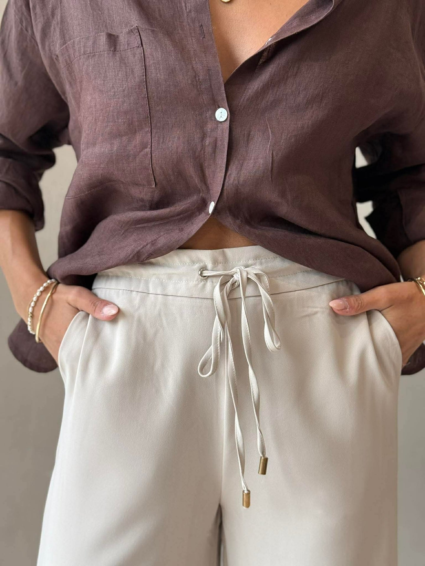 LUXE STRIPE UP PANT - NATURAL