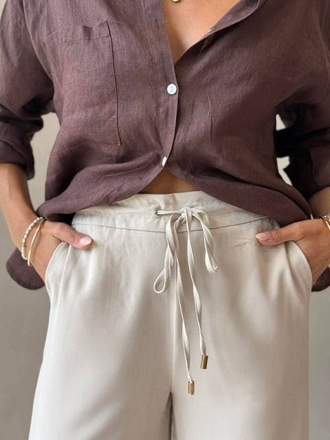 LUXE STRIPE UP PANT - NATURAL