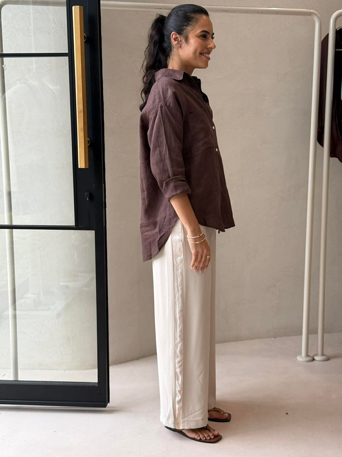 LUXE STRIPE UP PANT - NATURAL