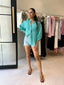 JEMMA LINEN BLOUSE - TURQUOISE