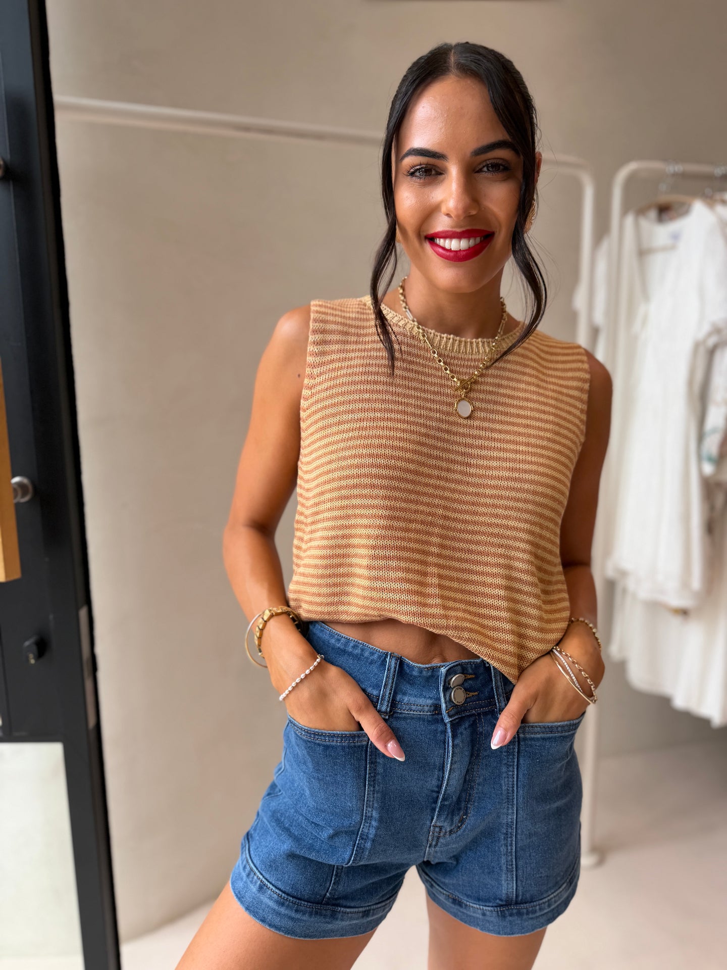 STRIPE SPRING TEE - CARAMEL STRIPE
