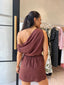 BROWN OFF SHOULDER SKORT SET