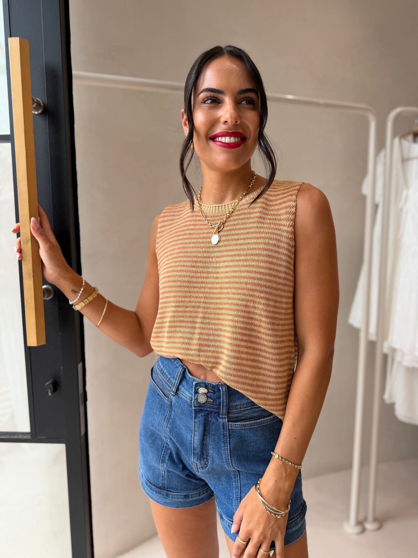 STRIPE SPRING TEE - CARAMEL STRIPE