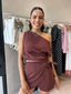 BROWN OFF SHOULDER SKORT SET