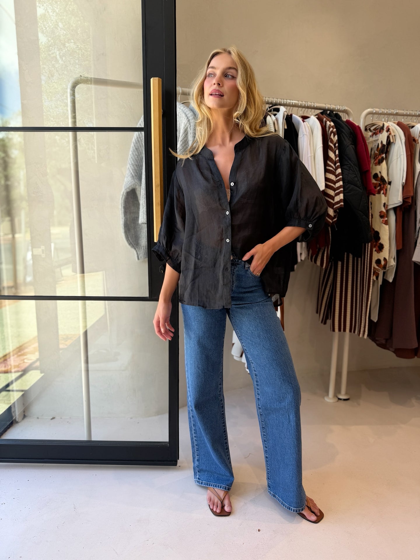 JEMMA LINEN BLOUSE - BLACK