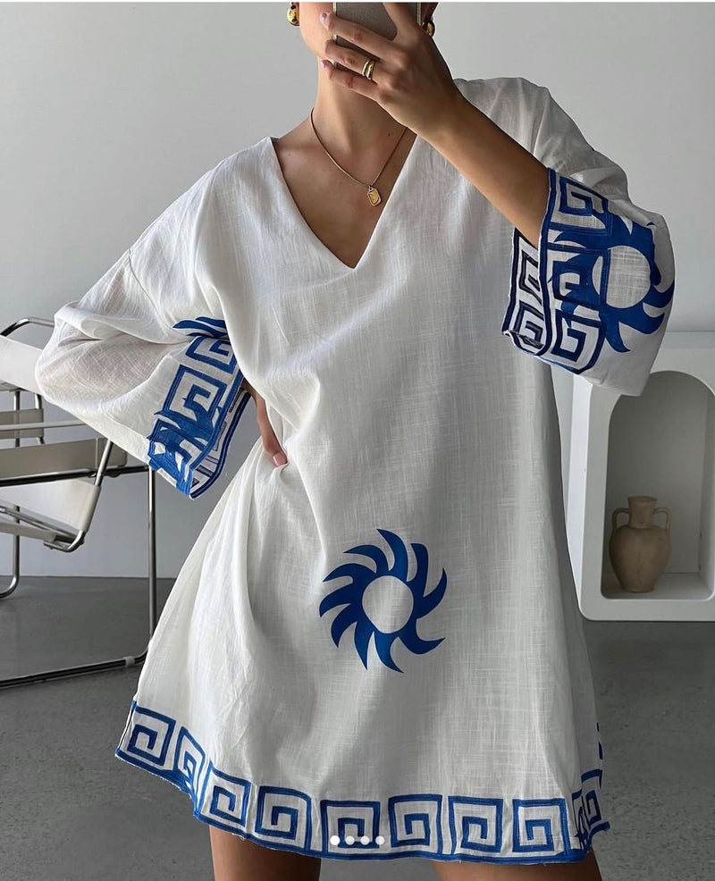 Greek Sun Embroidered Dress
