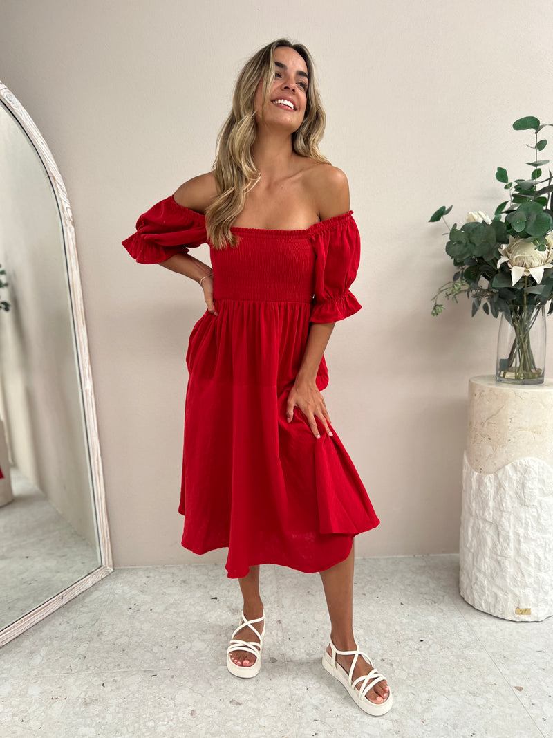 Mango Midi Dress - Red