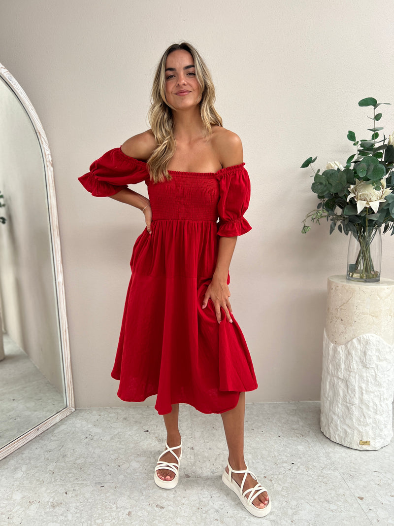 Mango Midi Dress - Red