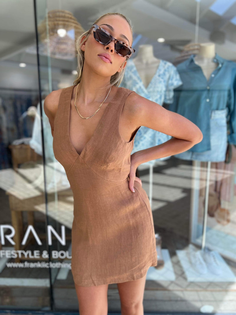Sabine Linen Dress - Chestnut