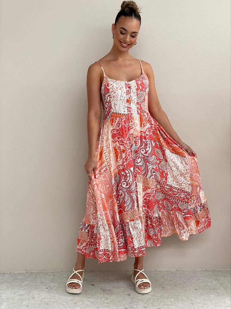 Arabell Dress - Red & Orange