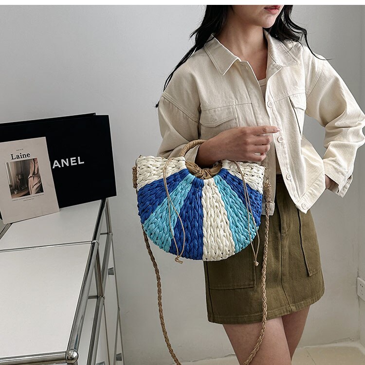 Kailani Straw Bag - Blue / White