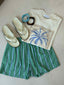 Mila Short Green + Blue Stripe