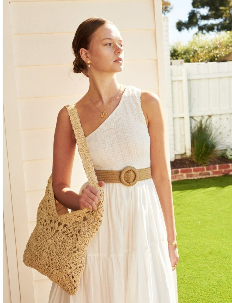 DIAMOND CROSSBODY STRAW TOTE BAG