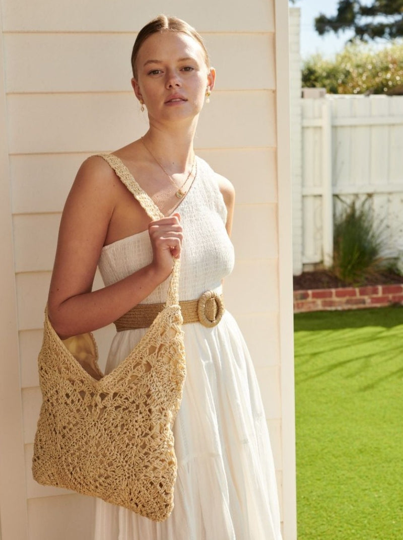 DIAMOND CROSSBODY STRAW TOTE BAG