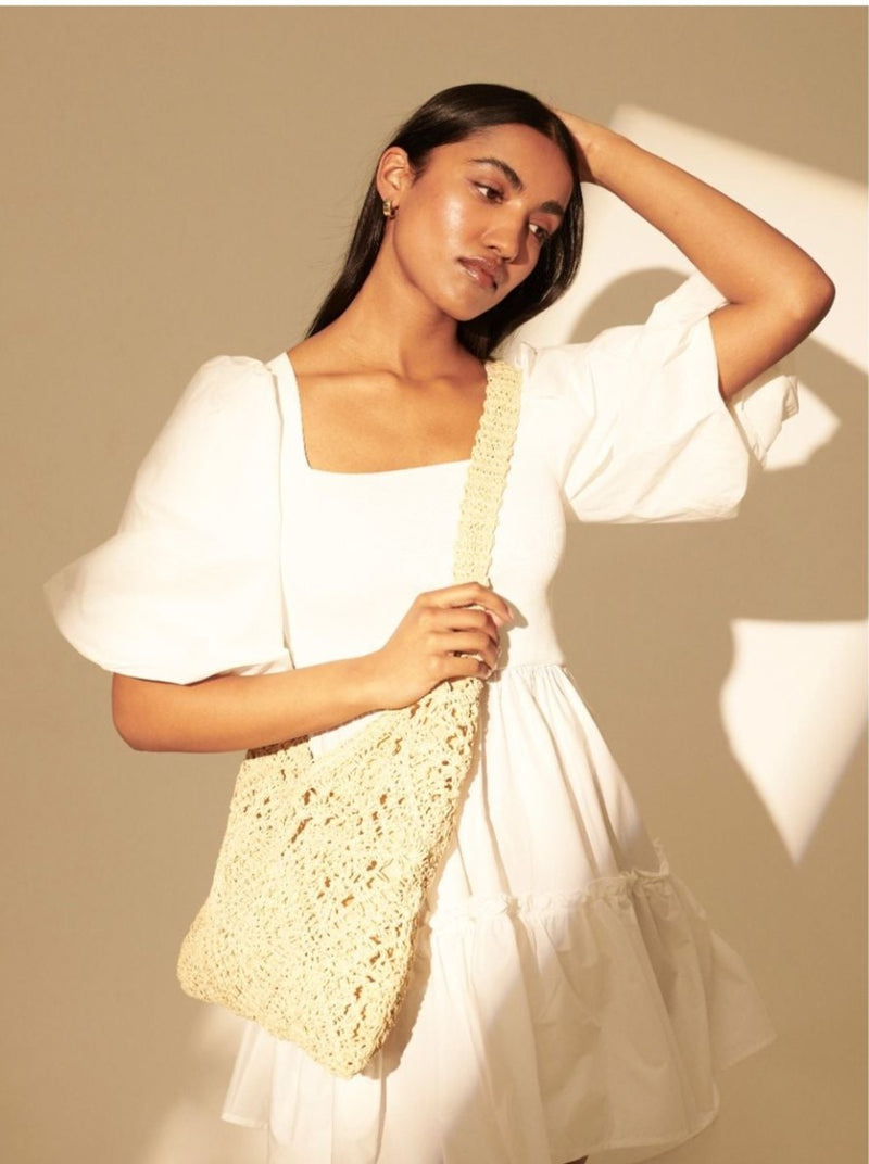 DIAMOND CROSSBODY STRAW TOTE BAG